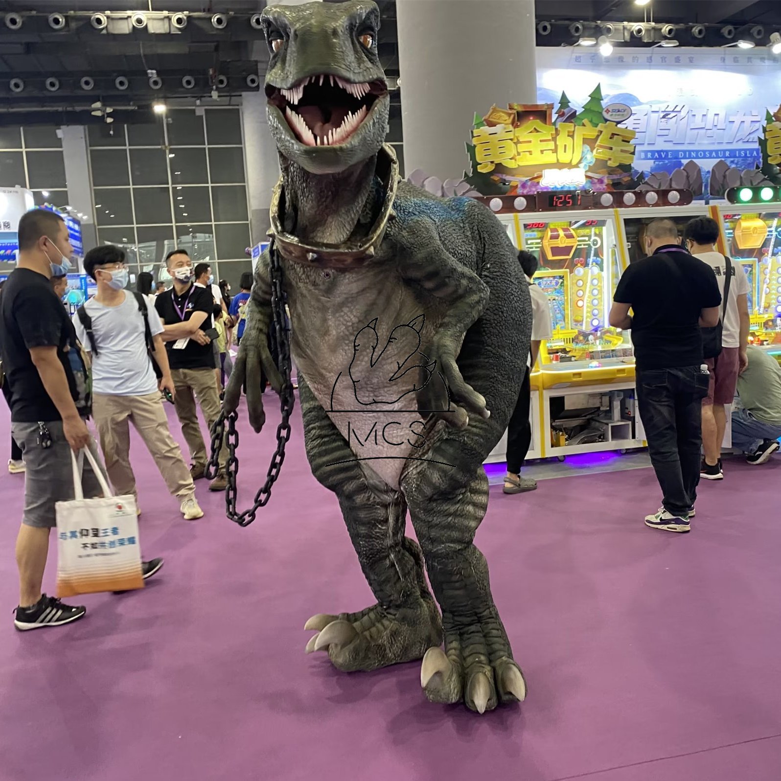 MCS-Hidden Legs Colorful Velociraptor Walking Dinosaur Costume