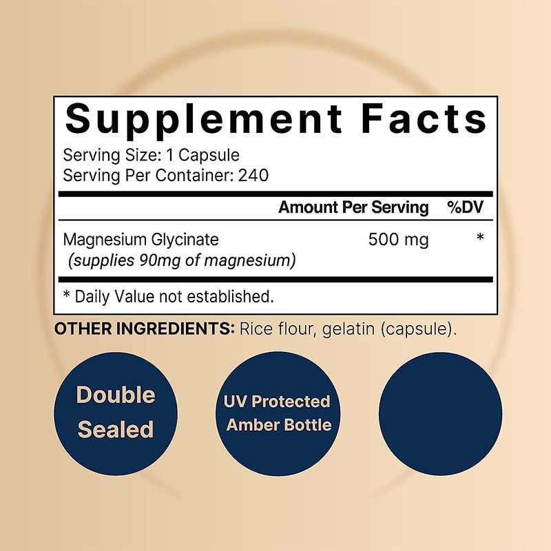 Nutrition Supplements Food Supplement Magnesium Glycinate 500mg 480 Capsules