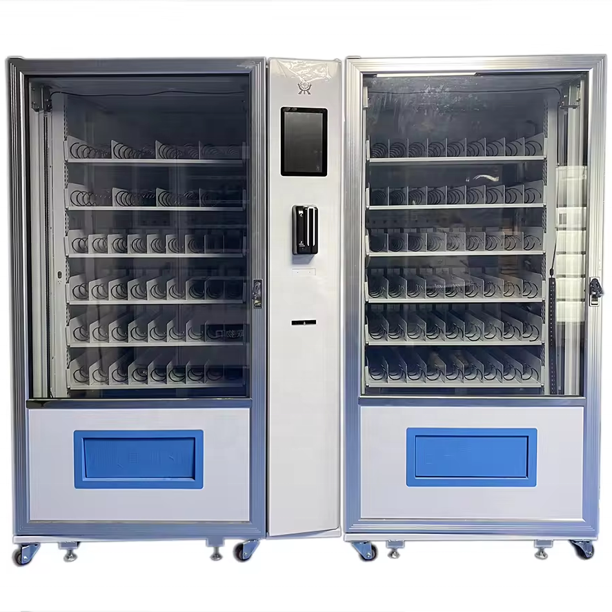 Big Capacity Combo Snacks and Drinks Vending Machine with Two Cabinets with Coin Cash and Card Payments cooling system