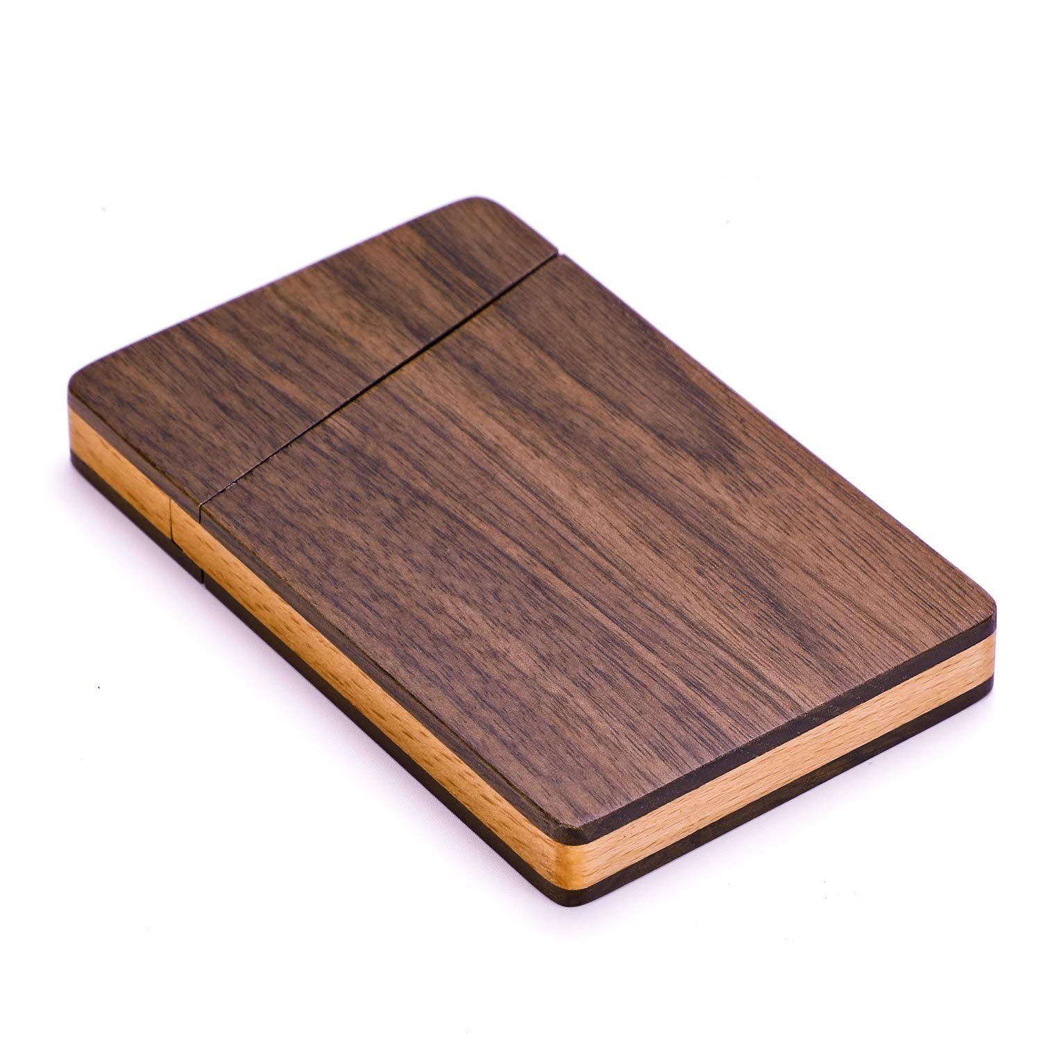 Wood Business Card Holder Trading Card Display Case for Men Pocket Card with Magnetic Closure Round Corner Manual Polishing