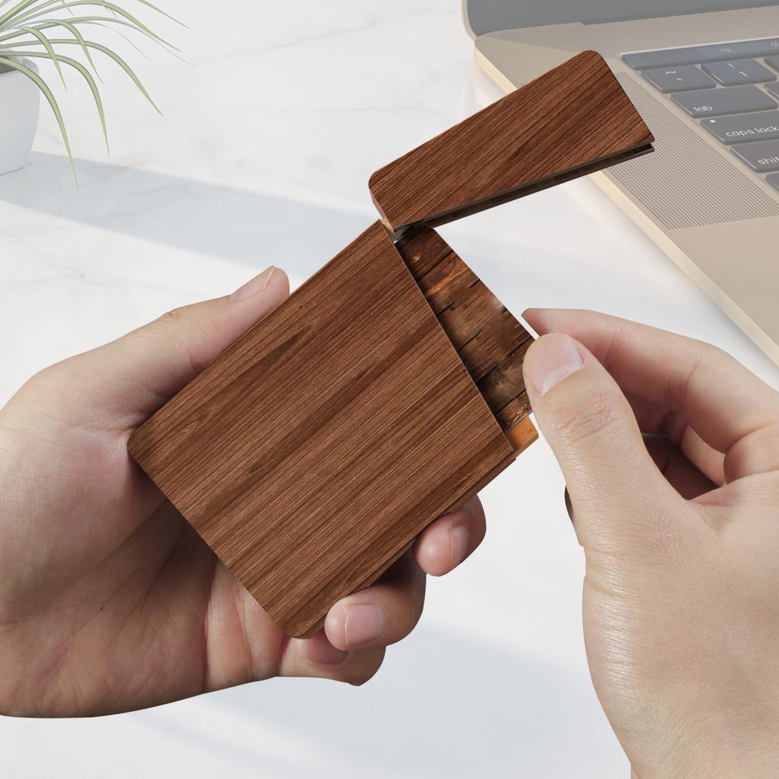 Wood Business Card Holder Trading Card Display Case for Men Pocket Card with Magnetic Closure Round Corner Manual Polishing