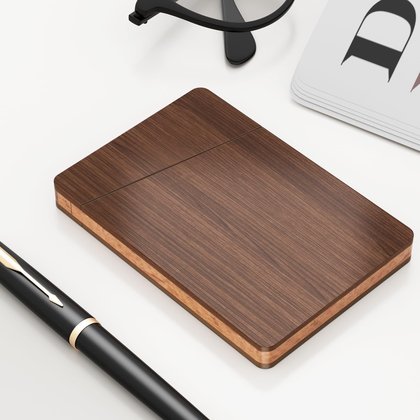 Wood Business Card Holder Trading Card Display Case for Men Pocket Card with Magnetic Closure Round Corner Manual Polishing