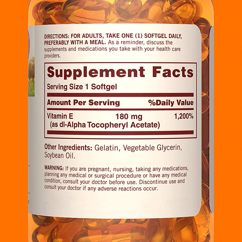 Vitamin E for Immune Support Gluten-Free Dairy-Free Non-GMO 180mg 400IU Softgels