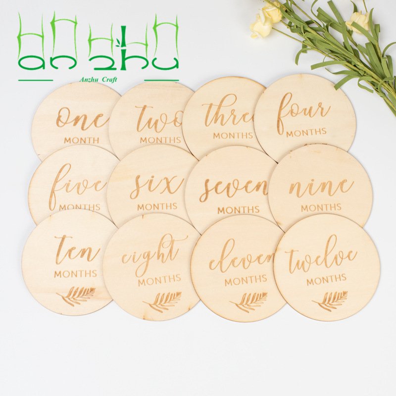 15cm Baby Milestone Wooden Round Newborn Monthly Milestone Cards and Hello World Birth Announcement Board