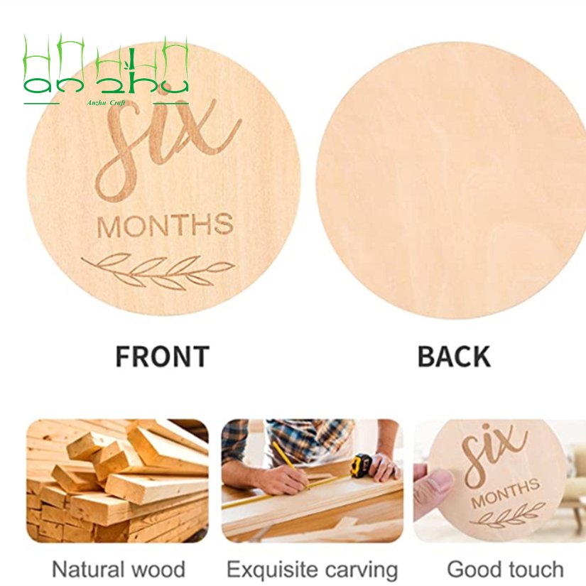 15cm Baby Milestone Wooden Round Newborn Monthly Milestone Cards and Hello World Birth Announcement Board