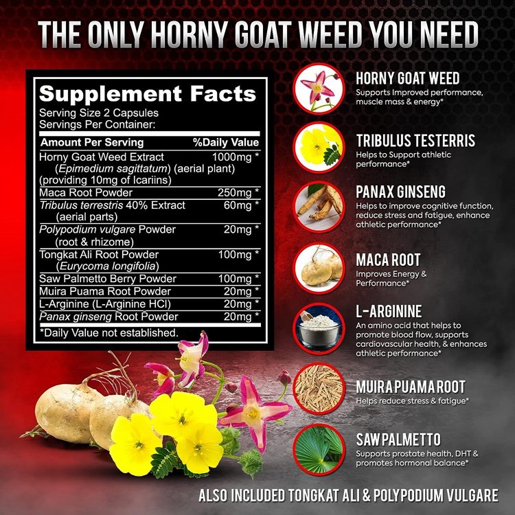 Naturally Boost your Health Super Strength 1590mg Horny Goat Weed 120 Capsules With Maca Arginine & Ginseng