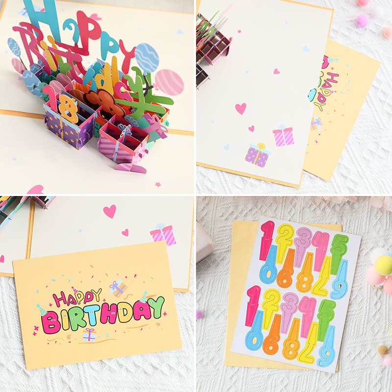 Happy Birthday Cake Card Pop Up Greeting Cards Birthday 3D Popup Greeting Card for Kid Husband Men Women Mom