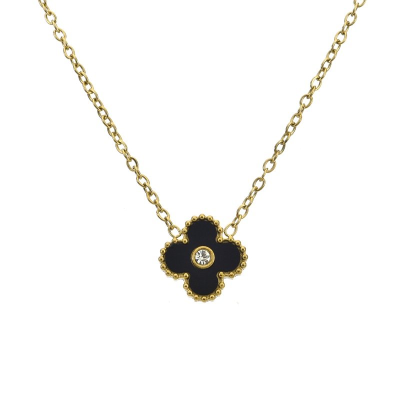 High Quality 13mm Four Leaf Clover Pendant Necklace With Zircon Statement 18K Gold Plated Stainless Steel Designer Necklace