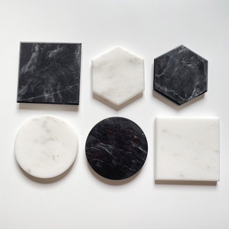Customize Classic Stone Cup Coasters Wedding Place Cards Hexagon Solid Real White Marble Drink Coasters for Modern Homes