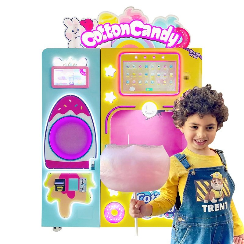 Popular Commercial Automatic cotton candy machine fully automatically cotton candy vending machine with coin and bill payment