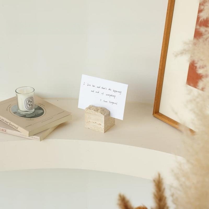 stonekocc Brand Natural Travertine Stone Place Cards Handmade Polished Wedding Table Signs Desktop Memo Business Card Holder