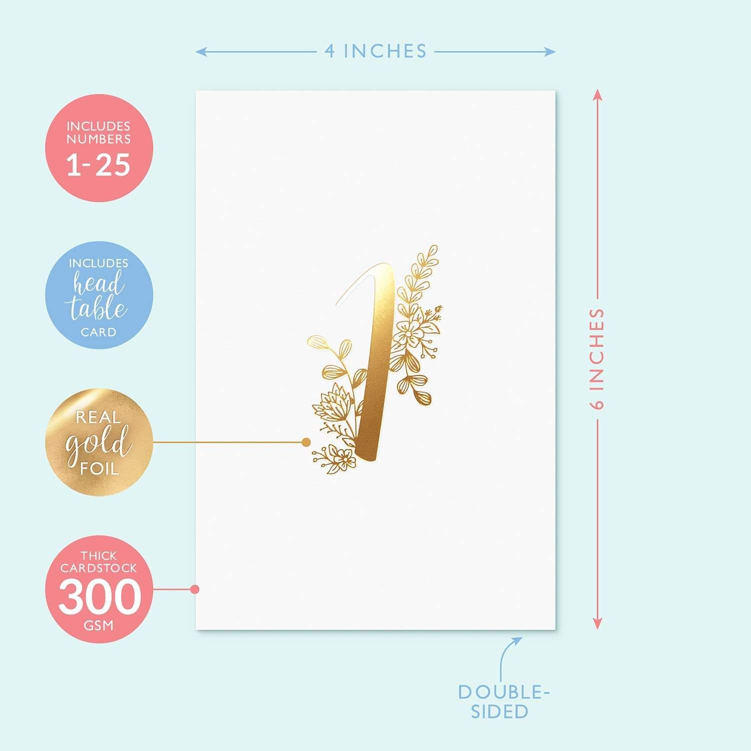 Custom Gold Foil Paper Place Card Weddings Printing Supplie Double Sided Black And White Table Numbers 1-25 & Table Number Card