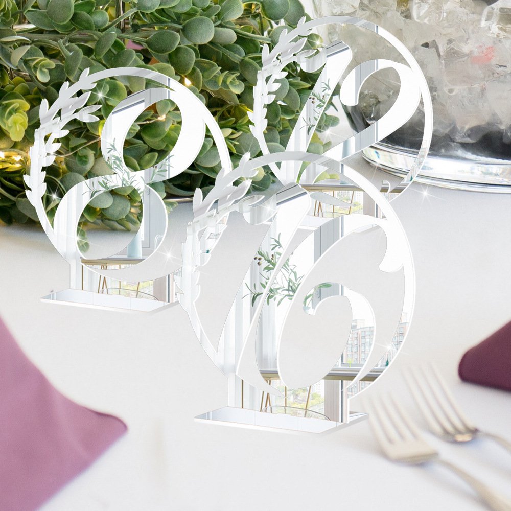 Festival Wedding Table Number Signs Gold Silver Mirror Acrylic Holders Place Cards & Table Numbers