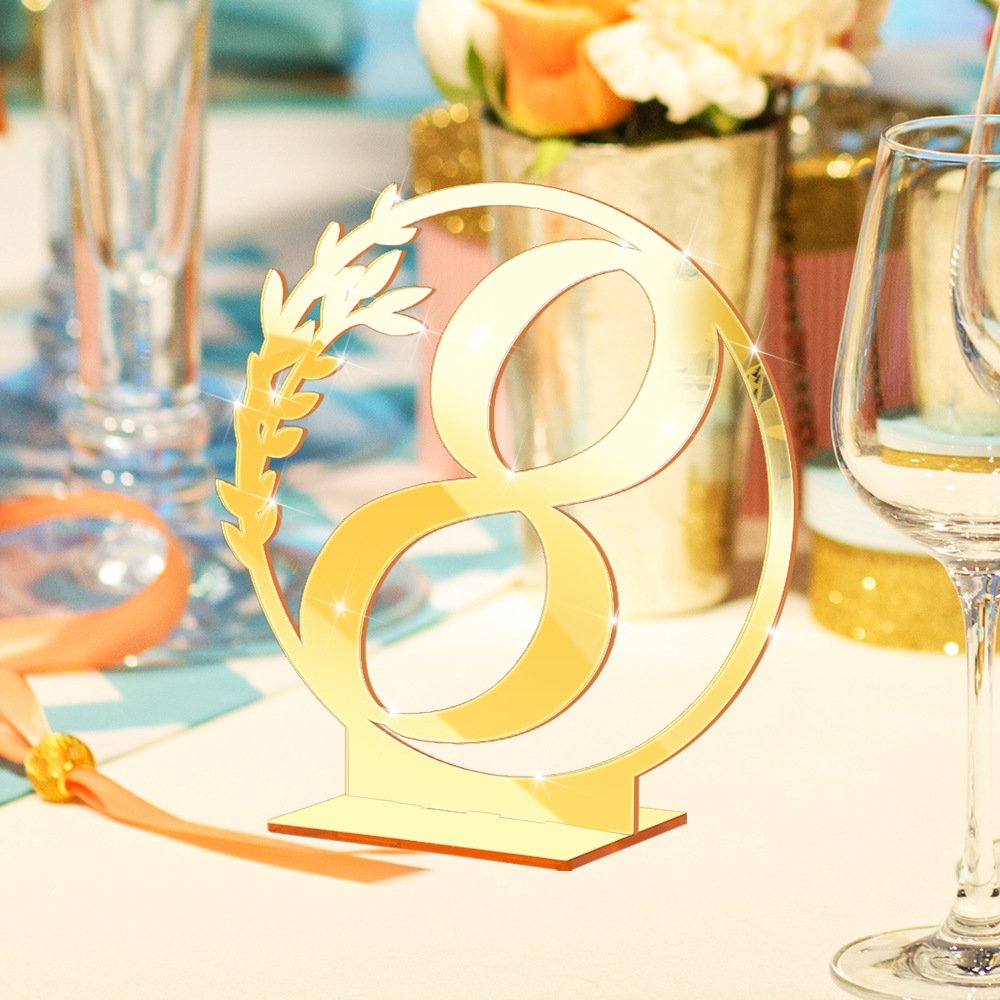 Festival Wedding Table Number Signs Gold Silver Mirror Acrylic Holders Place Cards & Table Numbers