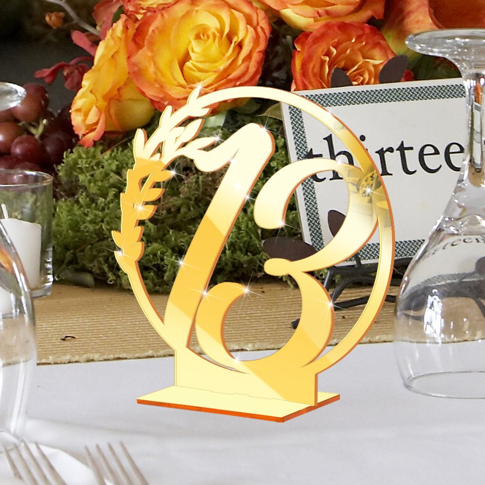 Festival Wedding Table Number Signs Gold Silver Mirror Acrylic Holders Place Cards & Table Numbers
