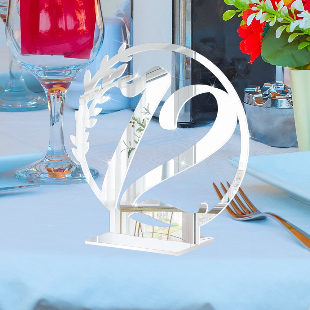 Festival Wedding Table Number Signs Gold Silver Mirror Acrylic Holders Place Cards & Table Numbers