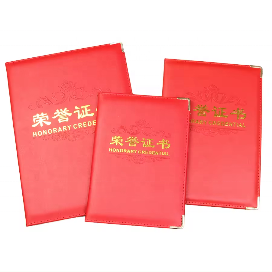 2024 New Design Custom Honor Folder Leather Honor Certificate Holder Cover A4 Leather Certificate Folder
