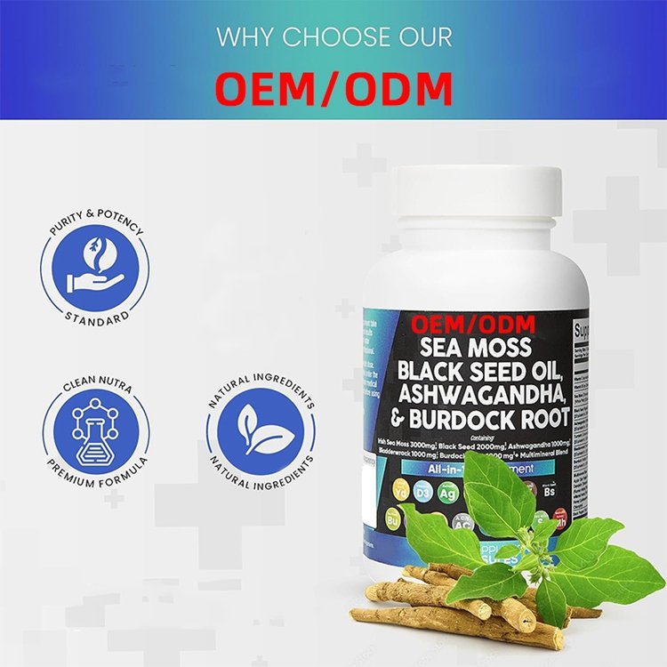 All in 1 Supplement Complex Capsules Sea Moss Black Seed Oil Ashwagandha & Burdock Root