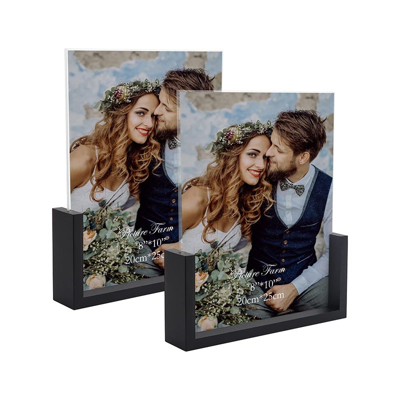 Hot selling acrylic photo frame is suitable for home office to place plexiglass and wooden U-shaped creative photo frame