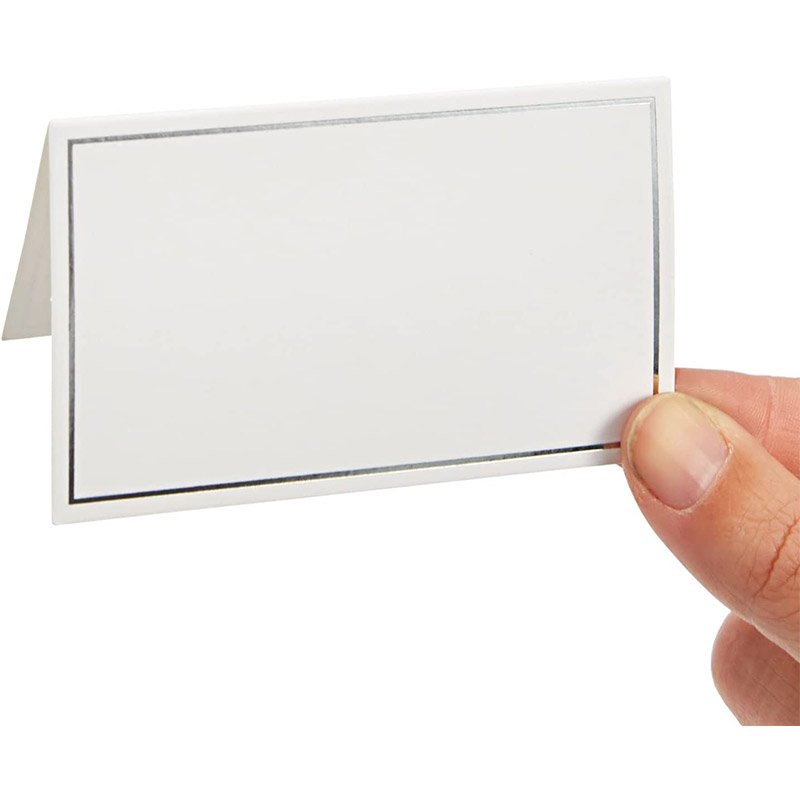 Printable Table Setting Name Place Cards Folding Tent Place Cards with Silver Foil Border for Events Wedding