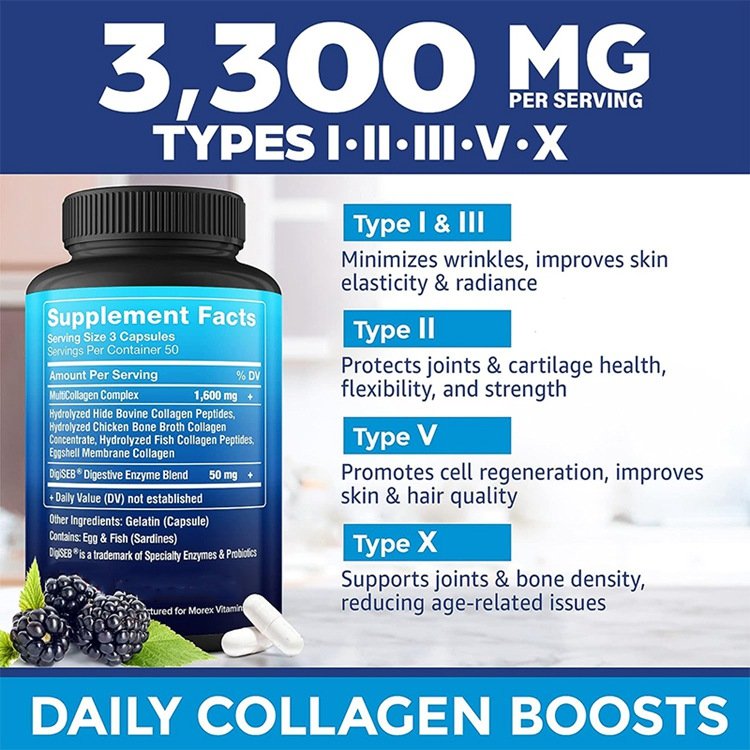Multi Collagen Pills AntiAging Collagen Supplements Hydrolyzed Collagen Capsules