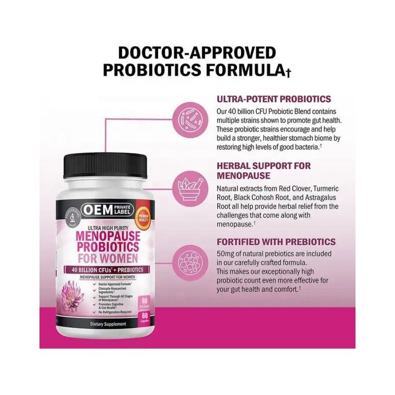 60 Count Menopausal supplement capsule for female estrogen balance Probiotics Menopause Supplements for Women with Astragalus