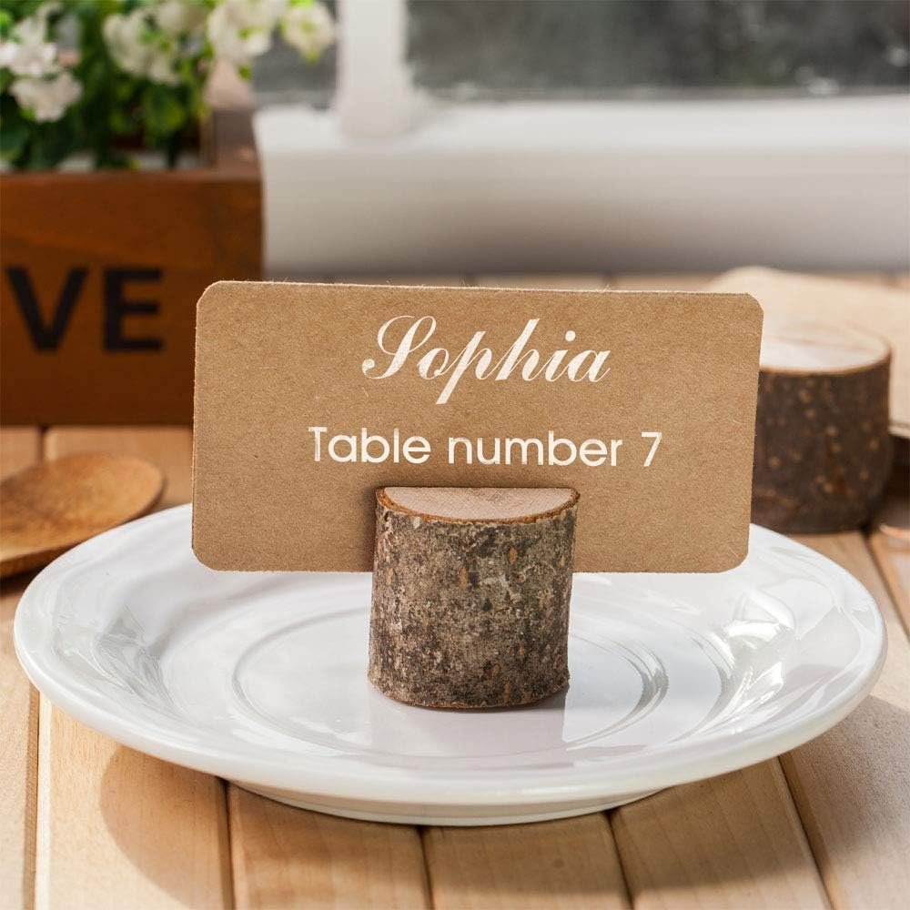 Wood Place Card Holder Premium Rustic Table Number Holder Wood Photo Holders and Kraft Table Place Cards Ideal for Wedding Party