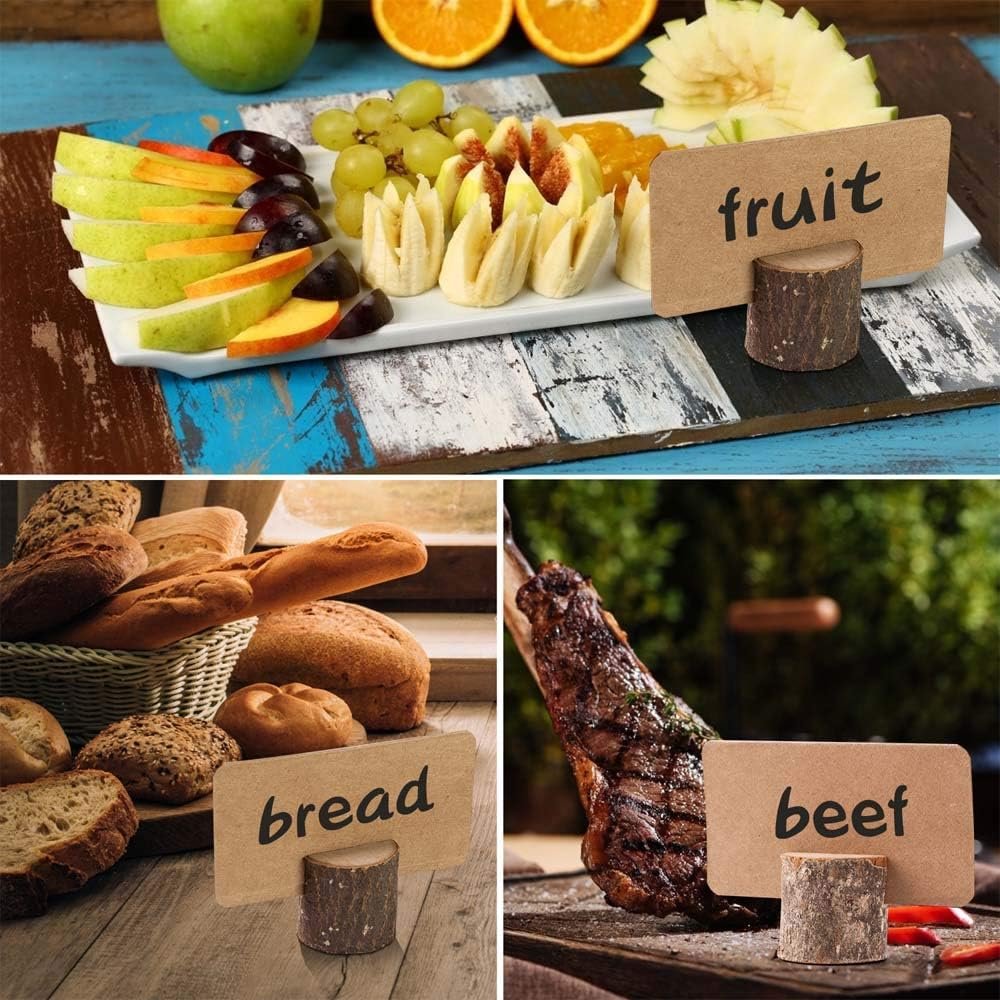 Wood Place Card Holder Premium Rustic Table Number Holder Wood Photo Holders and Kraft Table Place Cards Ideal for Wedding Party