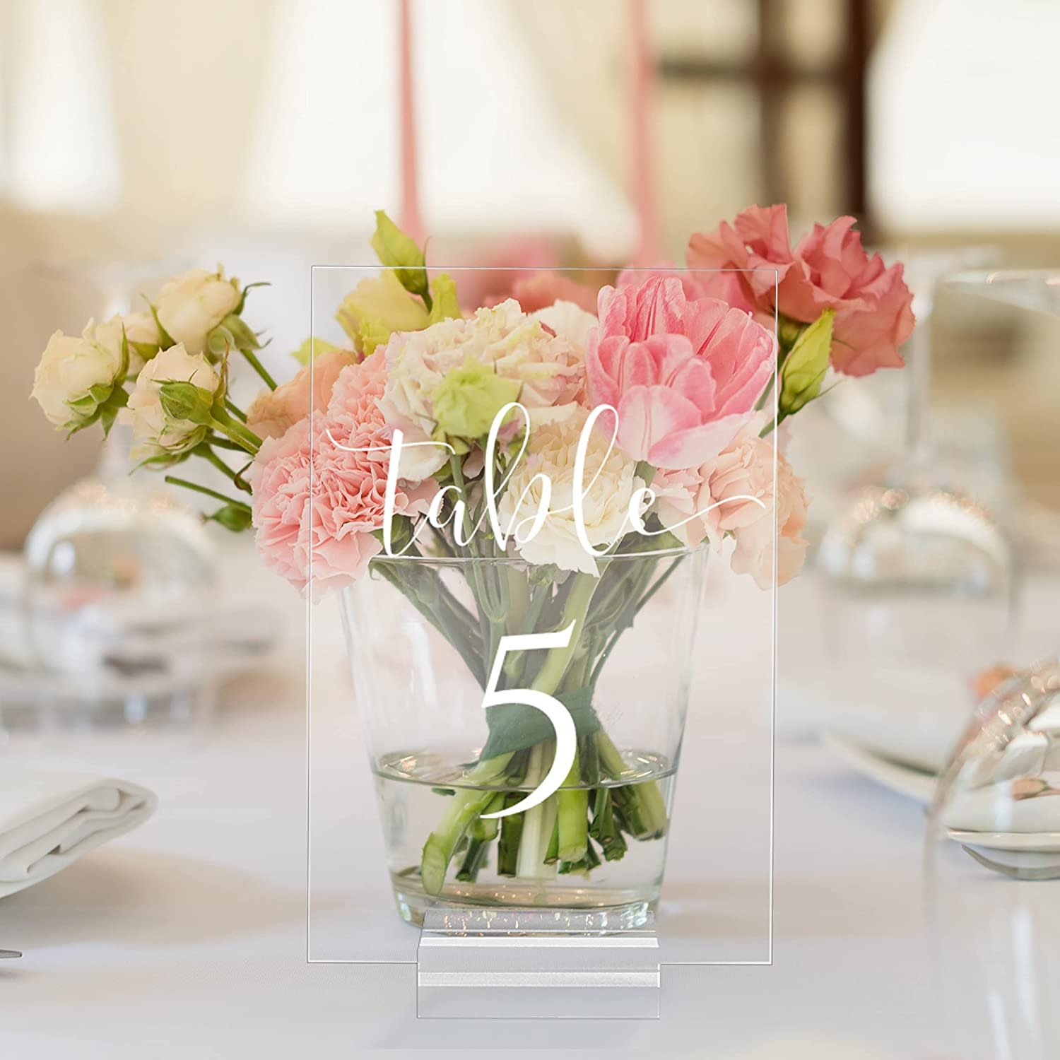 Wholesale 4*6inch rectangle blank clear table number card holder restaurant menu place cards and table numbers wedding with base