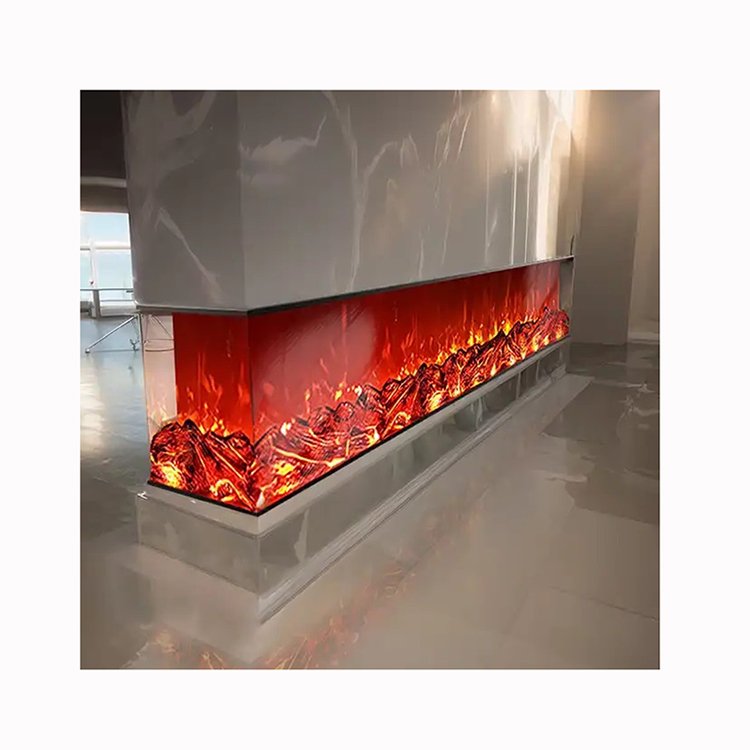 Built In Electrical Fireplaces Heater 750W Adjustable Remote Touch Panel 3-Sided Visibility Electric Fire Place