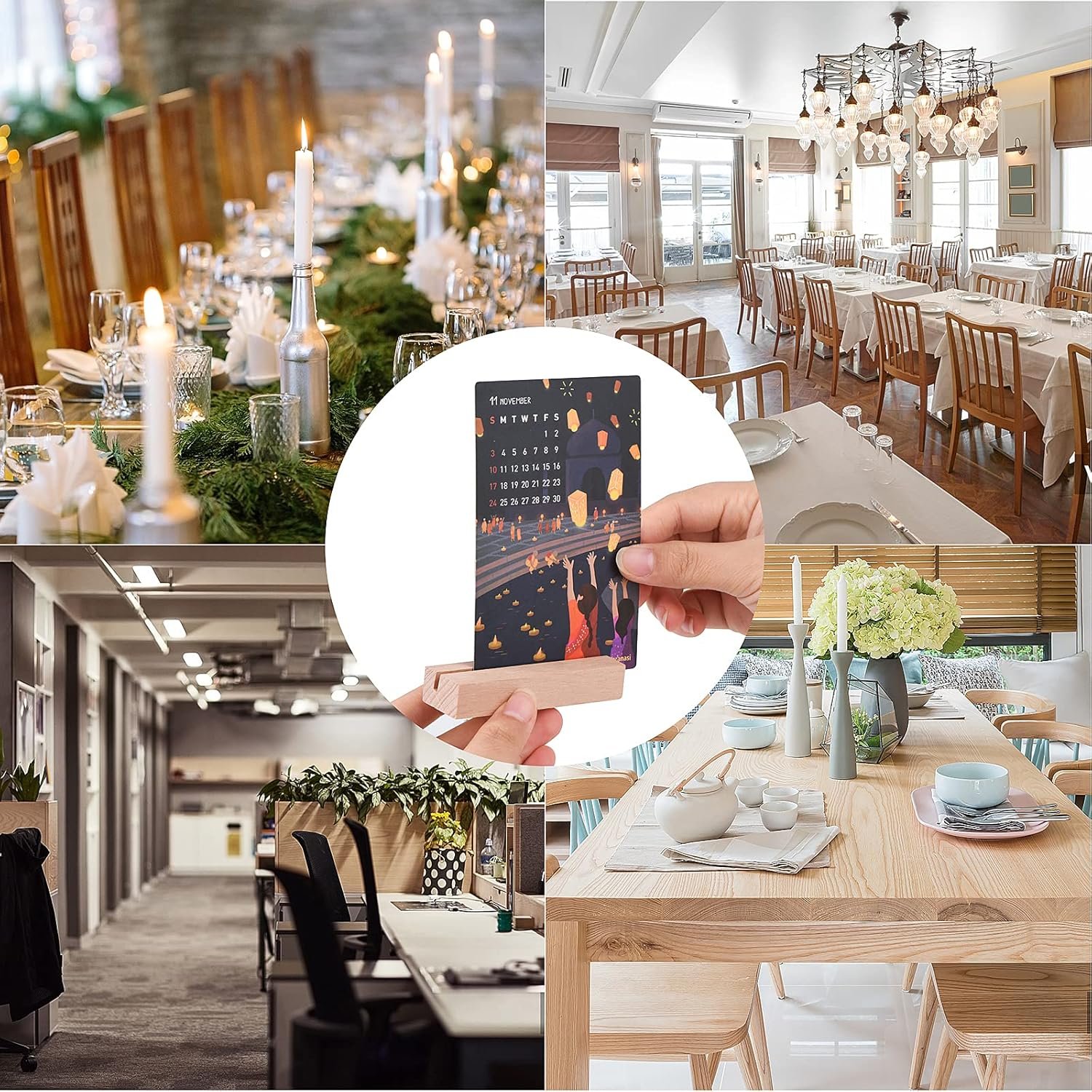 Rustic custom photo picture natural beech wood place card holders table number stands for wedding party table decoration
