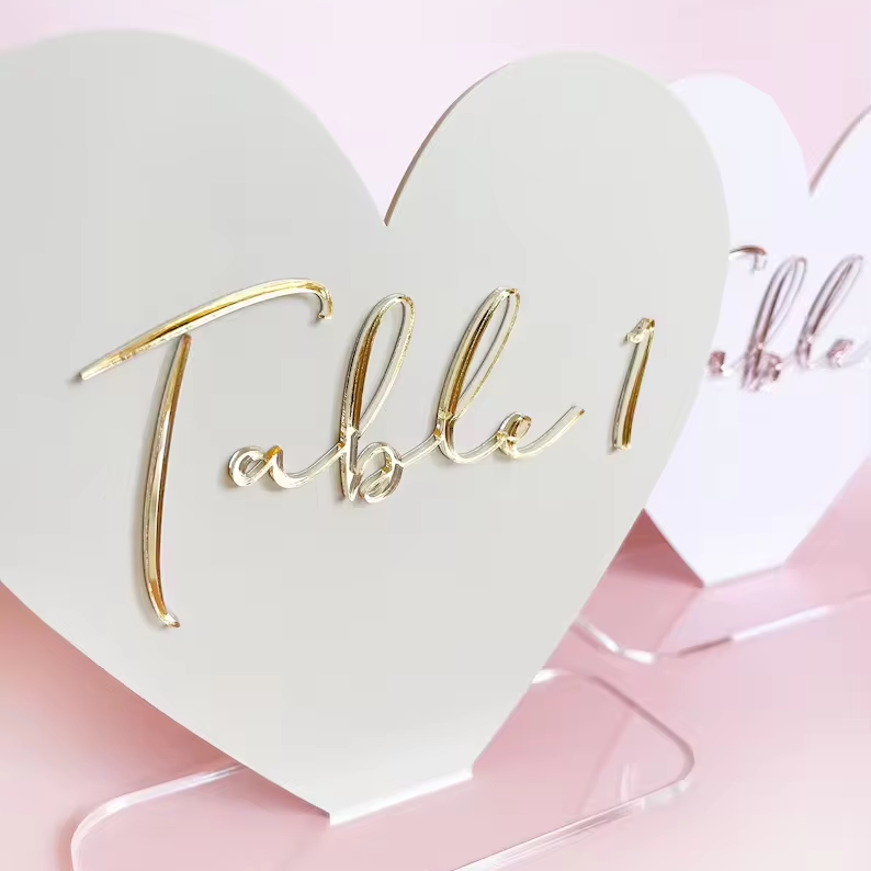 Customized Heart Acrylic Table Number Products For Cafeteria Party Place Wedding Decoration Gold Mirror Acrylic Table Numbers