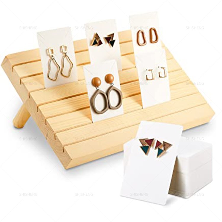 SHI SHENG Portable Natural Wooden Earring Card Display Holder Slot for Jewelry Organizer Display Earring Card