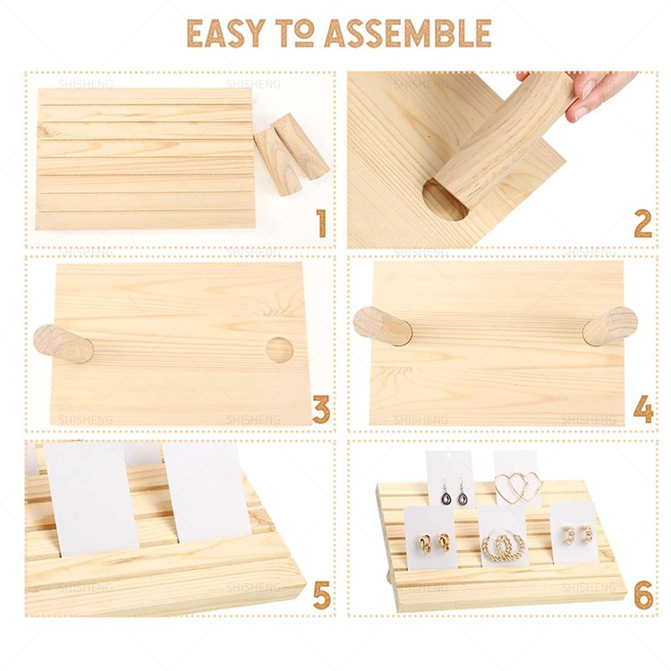 SHI SHENG Portable Natural Wooden Earring Card Display Holder Slot for Jewelry Organizer Display Earring Card