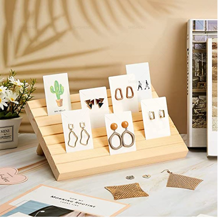 SHI SHENG Portable Natural Wooden Earring Card Display Holder Slot for Jewelry Organizer Display Earring Card