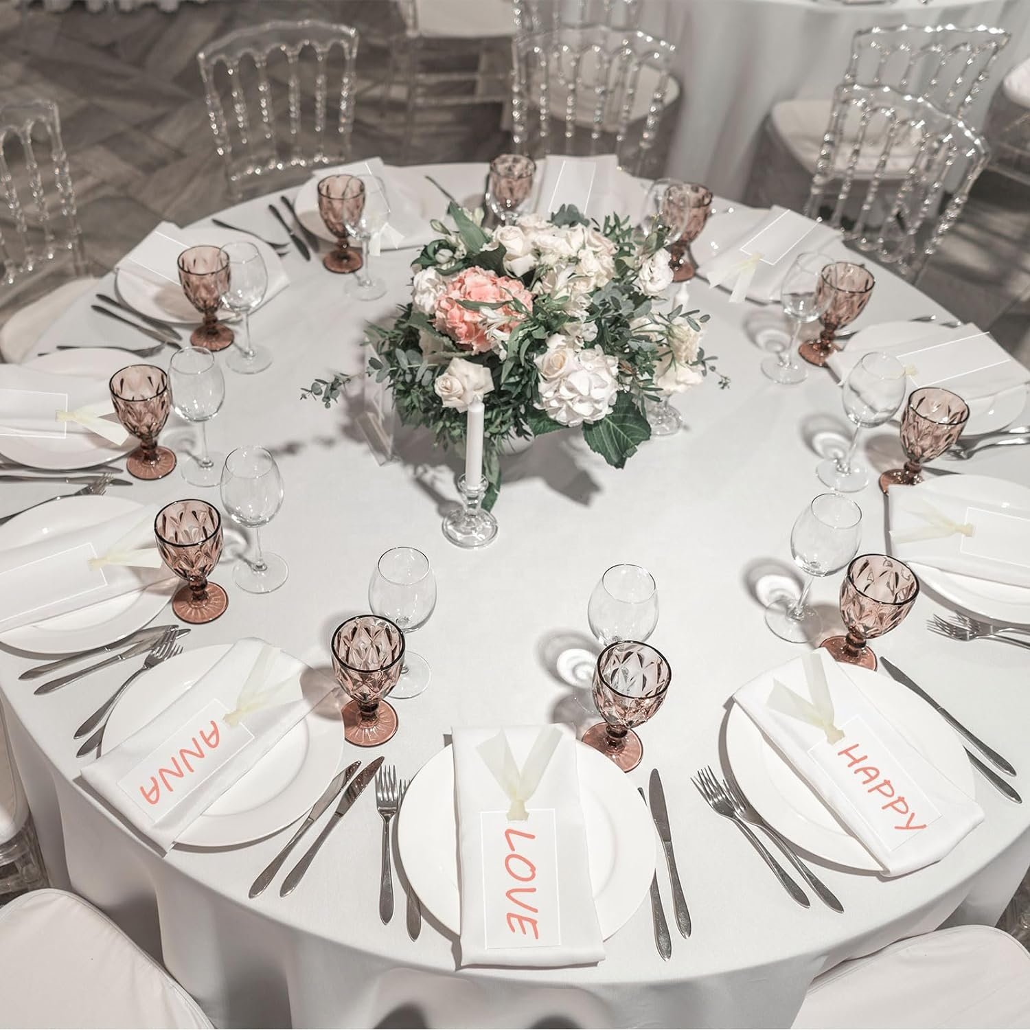 Rectangle Acrylic Wedding Blank Place Card for Chairs Name Tags with Ribbons for Table Settings Numbers Guest Names Dinner Party