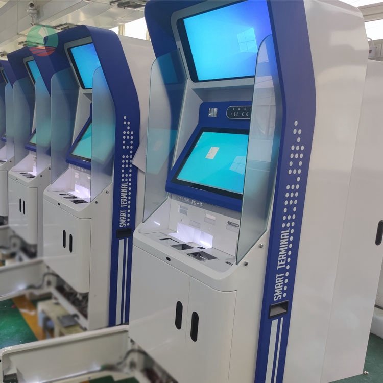 Financial bank hall clients queue kiosk identity card information business affairs self-service terminal
