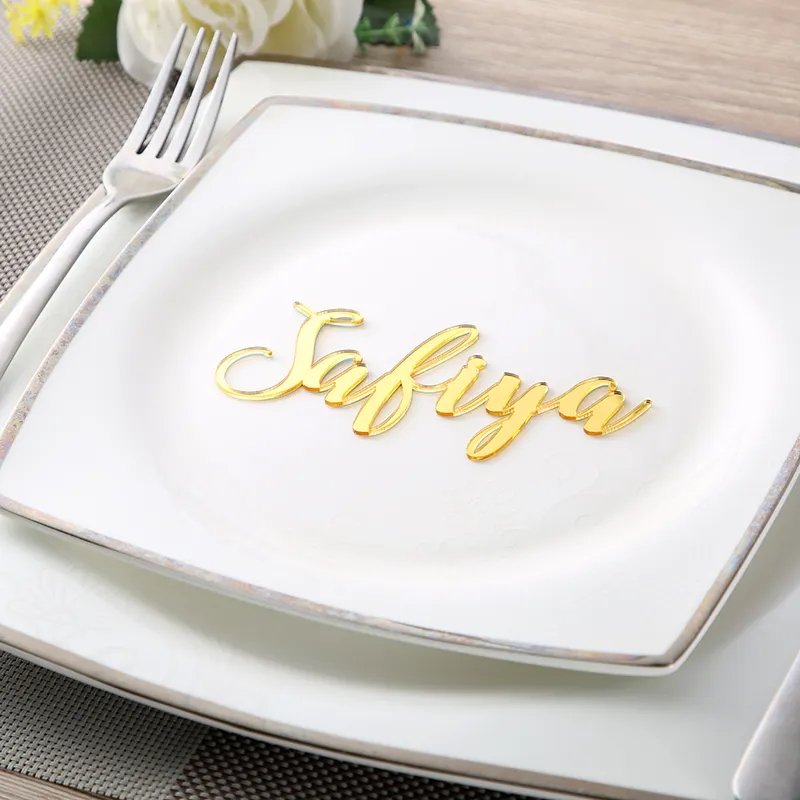 Customized Table Name Wedding Place Card Name Tag Laser Cut Acrylic Mirror Gold Place Cards Wedding Name Place Cards