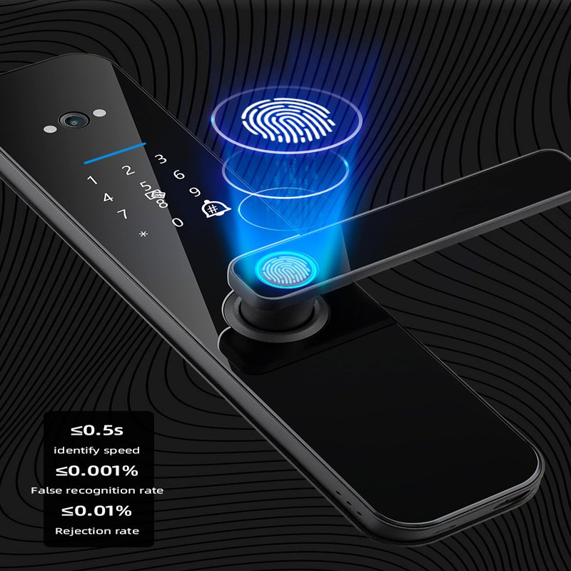 XSDTS Tuya Wifi Electronic Smart Door Lock With Camera Fingerprint Smart Card Password Key Unlock USB Emergency