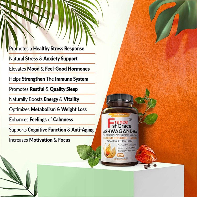 All-natura dietary supplement made with organic ashwagandha black pepper 120 vegetarian capsules