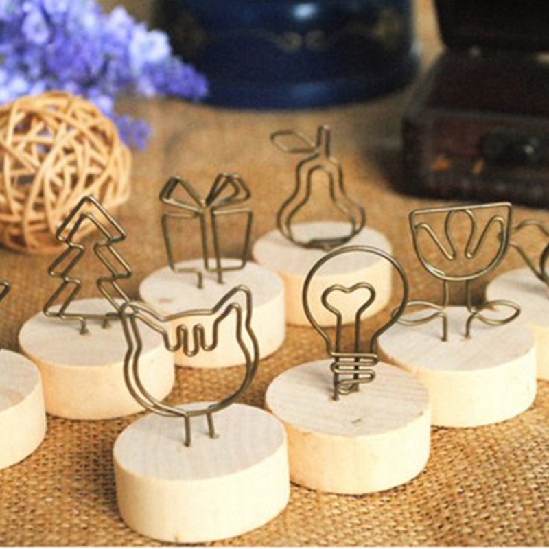 Rustic Wooden Bark Memo Holder Stand Card Photo Picture Note Clip Holders Wood Place Card Holders with Swirl Wire