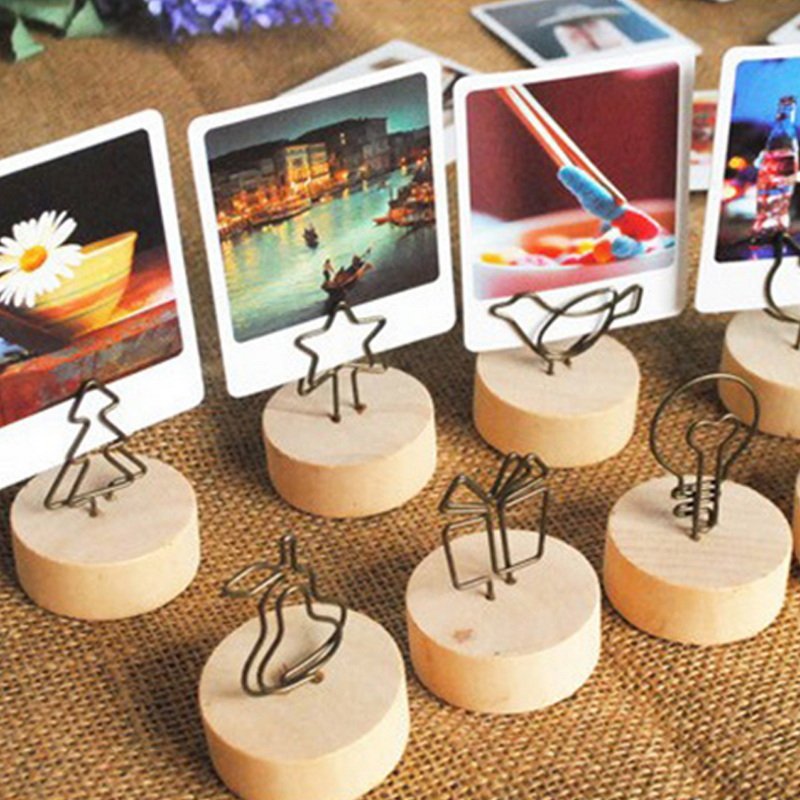 Rustic Wooden Bark Memo Holder Stand Card Photo Picture Note Clip Holders Wood Place Card Holders with Swirl Wire