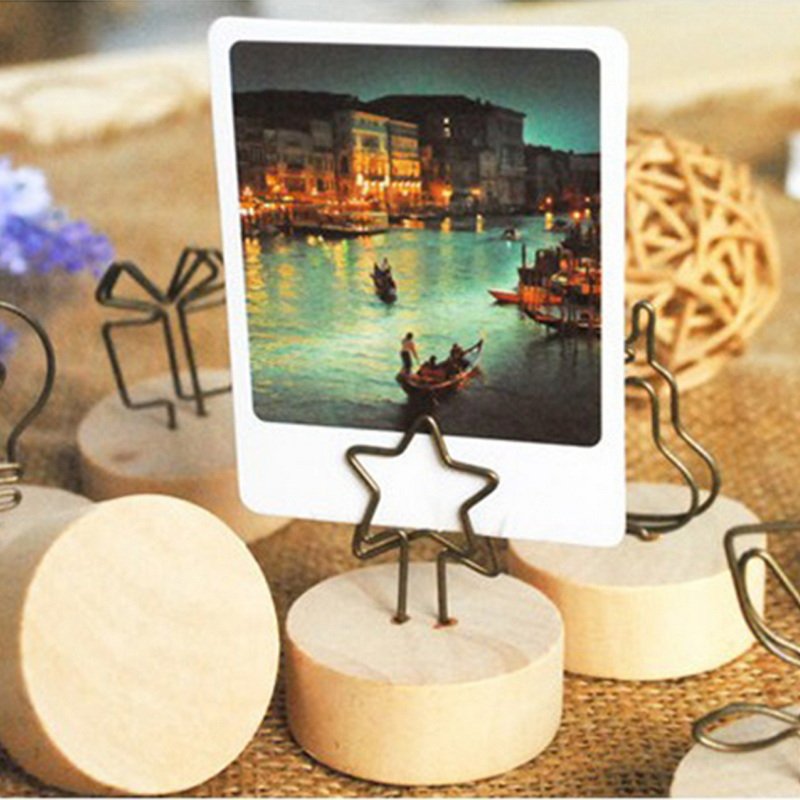 Rustic Wooden Bark Memo Holder Stand Card Photo Picture Note Clip Holders Wood Place Card Holders with Swirl Wire