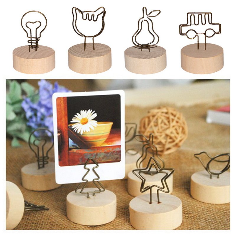 Rustic Wooden Bark Memo Holder Stand Card Photo Picture Note Clip Holders Wood Place Card Holders with Swirl Wire