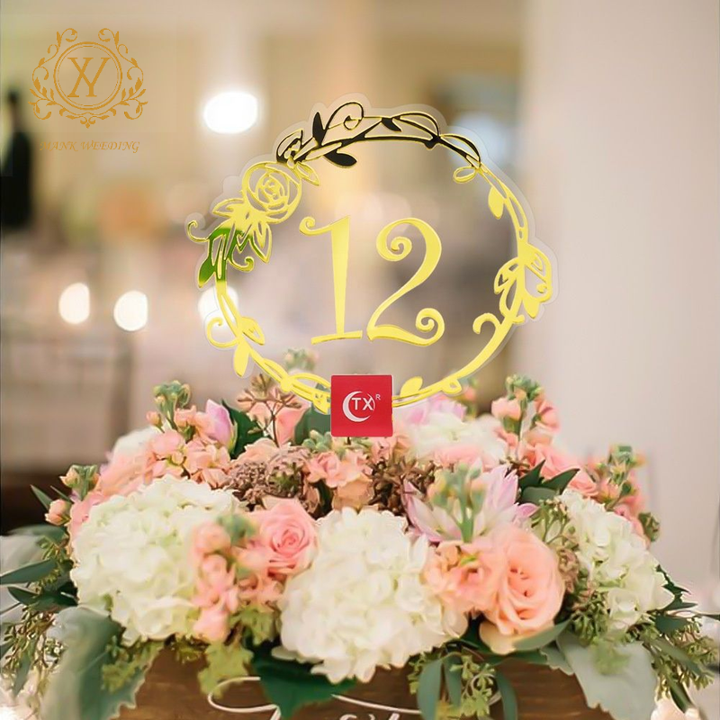 Transparent Wedding Seating Place Cards Gold Flower Guest Banquet Table Card Romantic Acrylic Digital Table Number