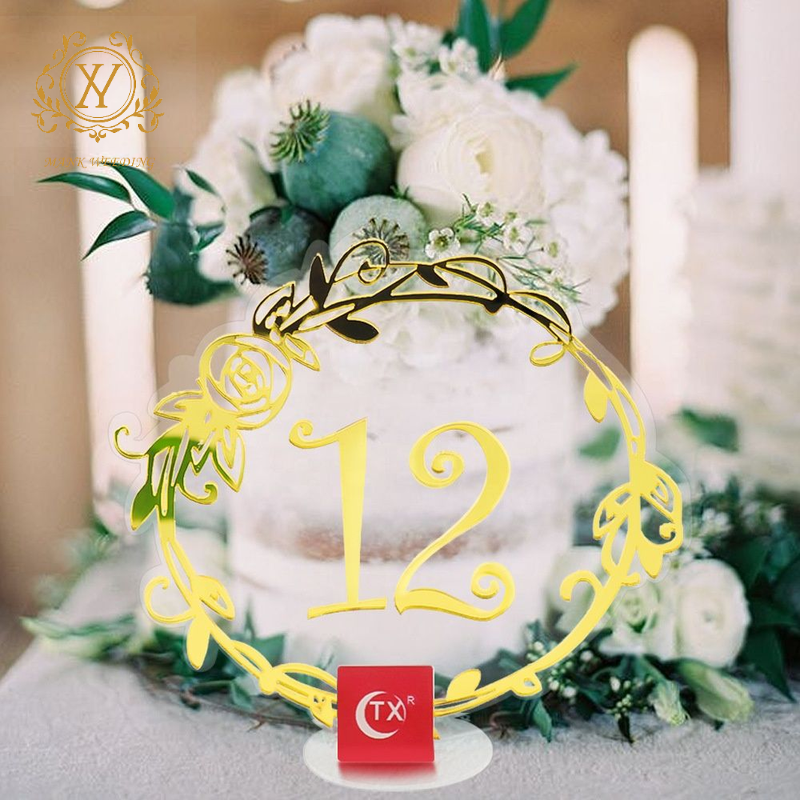 Transparent Wedding Seating Place Cards Gold Flower Guest Banquet Table Card Romantic Acrylic Digital Table Number