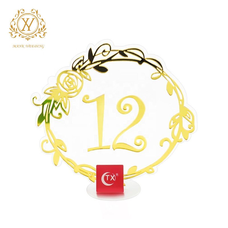 Transparent Wedding Seating Place Cards Gold Flower Guest Banquet Table Card Romantic Acrylic Digital Table Number