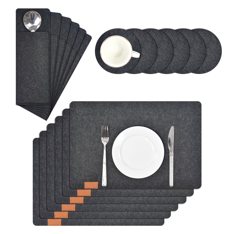 Set of 6 Washable Heat-Resistant Felt Placemats Easy to Clean for Dining Table Place Mats and Coasters
