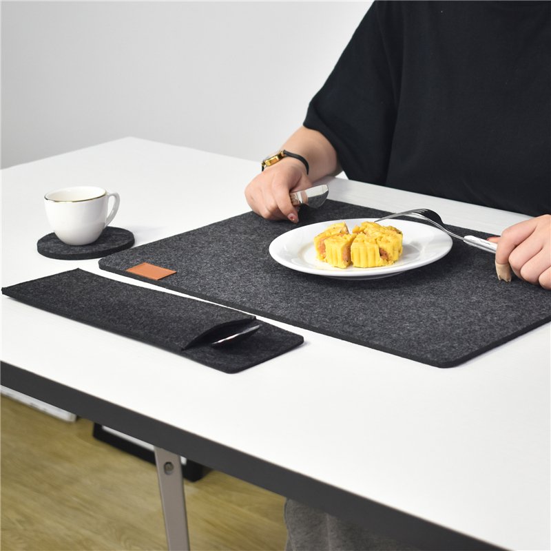 Set of 6 Washable Heat-Resistant Felt Placemats Easy to Clean for Dining Table Place Mats and Coasters