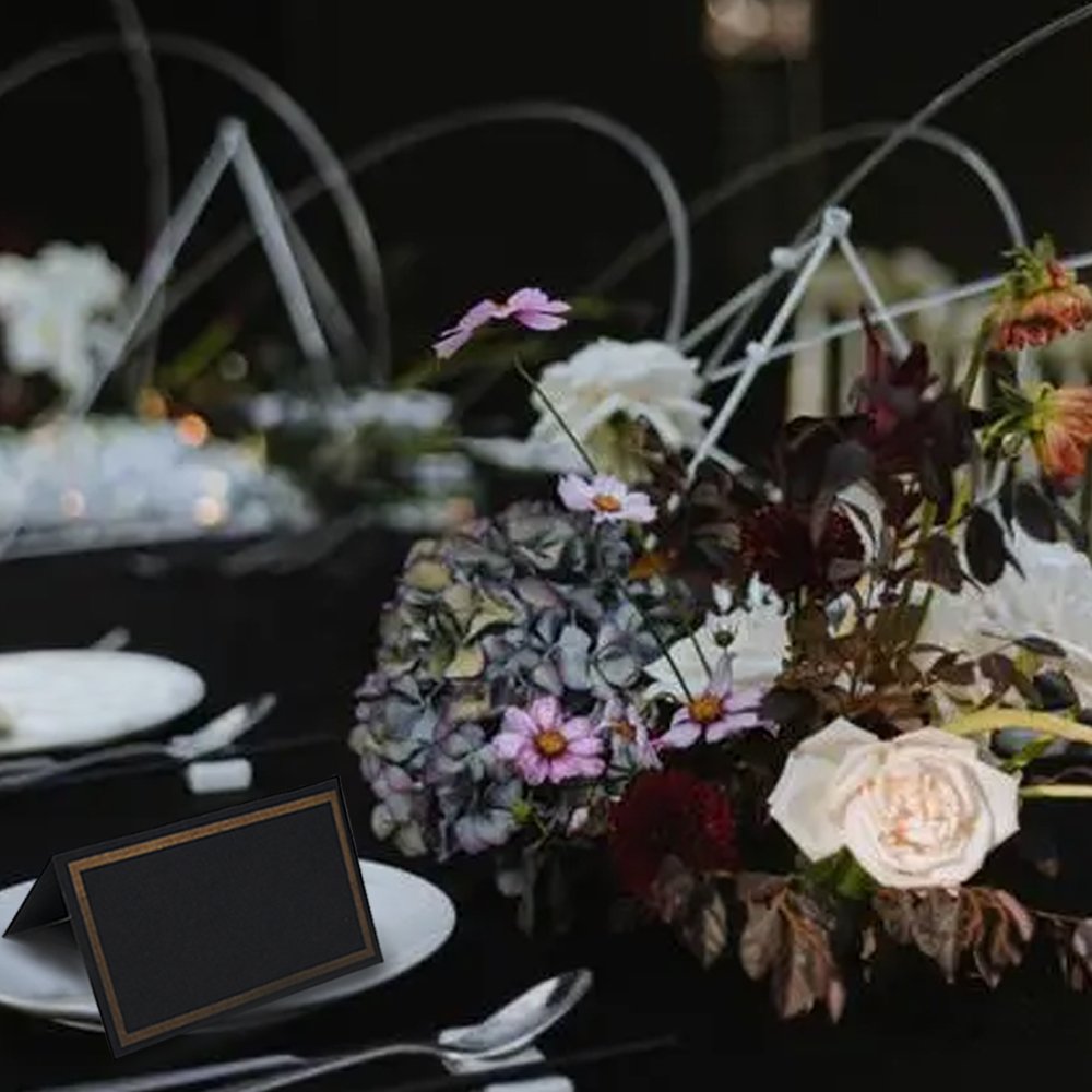 Customizable Decoration Birthday Party Black Gold Foil Border Name Place Cards Wedding Seating Number Card Table